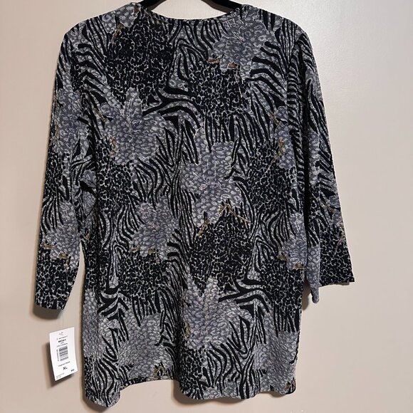 Alia Grey Animal Print Blouse Size XL 3/4 Sleeve NWT Women's - Picture 5 of 7